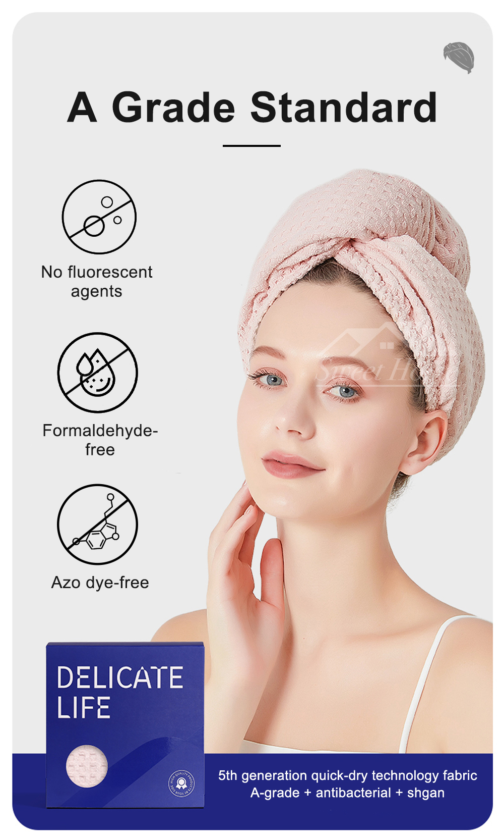 Antibacterial Waffle Wide-tail Hair Drying Cap-3